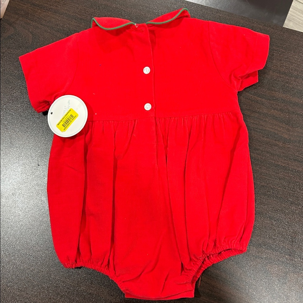 Edgehill Collection Baby Christmas Romper Red 6M Smocked Santa - Picture 5 of 7